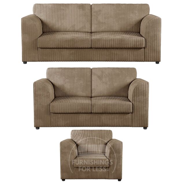 Furnishings For Less UK Luxor Jumbo Cord 3 + 2 + 1 Fabric 3 Piece Sofa Suite - Fullback in Camel - image 1