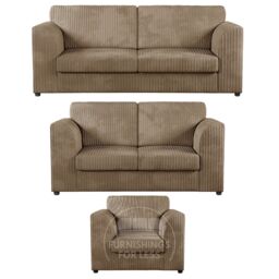 Furnishings For Less UK Luxor Jumbo Cord 3 + 2 + 1 Fabric 3 Piece Sofa Suite - Fullback in Camel - thumbnail 1