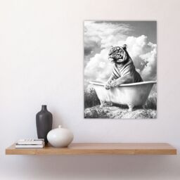 "Artery8 Tiger Bathtub Black White Surreal Big Cat Lover Wall Art Print in Grey - Size: W18"" x H24""" - thumbnail 4