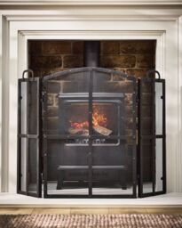 Dibor Vintage Style Blacksmith 3-Fold Fireplace Guard Fire Screen Guard with Rivets H71cm x W102cm in Black