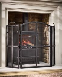 Dibor Vintage Style Blacksmith 3-Fold Fireplace Guard Fire Screen Guard with Rivets H71cm x W102cm in Black - thumbnail 3