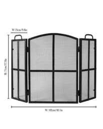 Dibor Vintage Style Blacksmith 3-Fold Fireplace Guard Fire Screen Guard with Rivets H71cm x W102cm in Black - thumbnail 2