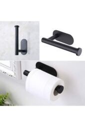 Living and Home Modern Wall Mounted Stainless Steel Toilet Paper Roll Holder for Bathroom in Black - thumbnail 4