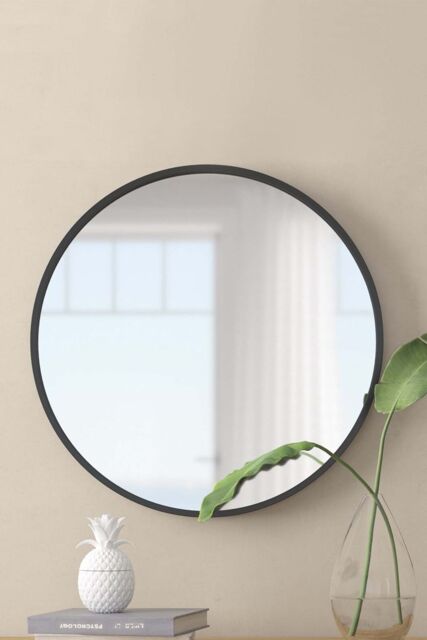 Living and Home 50cm Black Nordic Round Bathroom Mirror Metal Frame Wall Mirror -Above Sink or Dressing Table - image 1