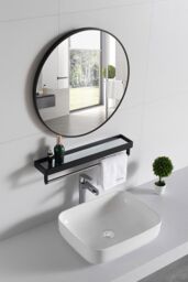 Living and Home 50cm Black Nordic Round Bathroom Mirror Metal Frame Wall Mirror -Above Sink or Dressing Table - thumbnail 2