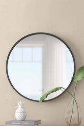 Living and Home 50cm Black Nordic Round Bathroom Mirror Metal Frame Wall Mirror -Above Sink or Dressing Table - thumbnail 1
