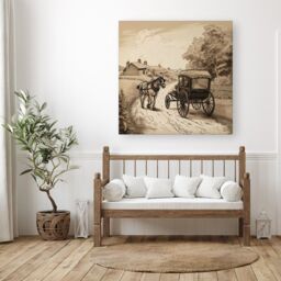 "Warren Reed - Designer A Horse & His Cart Canvas in Black - Size: W30"" x H30""" - thumbnail 1
