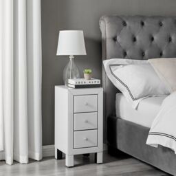 FurnitureboxUK Lexi Small Slimline 3 Drawer Wooden Bedside Table With A Modern Mirrored Finish in White - thumbnail 1