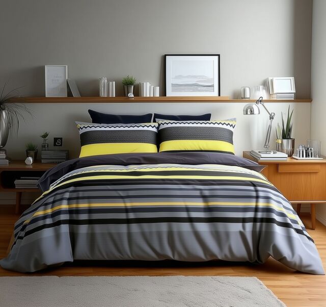 Snug City Duvet Cover & Pillowcase Set Red Black Stripe Design Polycotton Bed Linen - Size: Double - image 1