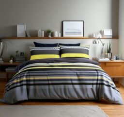 Snug City Duvet Cover & Pillowcase Set Red Black Stripe Design Polycotton Bed Linen - Size: Double