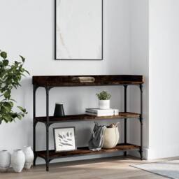 Berkfield Home Console Table with Shelves Smoked Oak 100x30x80 cm in Brown - Size: 100 x 30 x 80 cm - thumbnail 2