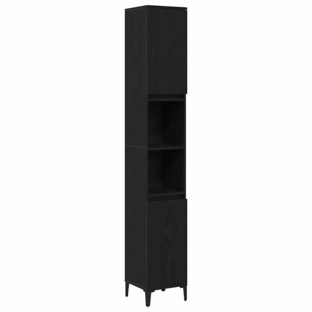 Berkfield Home Bathroom Cabinet Black Oak 30x30x190 cm Engineered Wood - Size: 30 x 30 x 190 cm - image 1