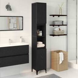 Berkfield Home Bathroom Cabinet Black Oak 30x30x190 cm Engineered Wood - Size: 30 x 30 x 190 cm - thumbnail 2