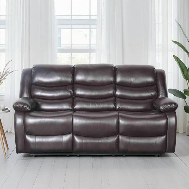 Furnishings For Less UK Cortland Leather Look 3 Seater Manual Reclining Sofa Brown - image 1