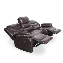 Furnishings For Less UK Cortland Leather Look 3 Seater Manual Reclining Sofa Brown - thumbnail 6