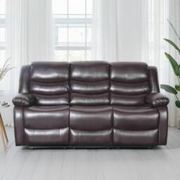 Furnishings For Less UK Cortland Leather Look 3 Seater Manual Reclining Sofa Brown - thumbnail 1
