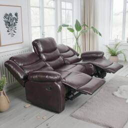 Furnishings For Less UK Cortland Leather Look 3 Seater Manual Reclining Sofa Brown - thumbnail 4