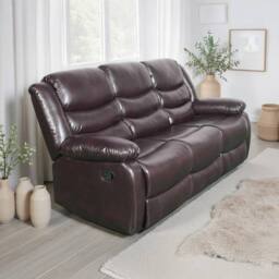 Furnishings For Less UK Cortland Leather Look 3 Seater Manual Reclining Sofa Brown - thumbnail 2