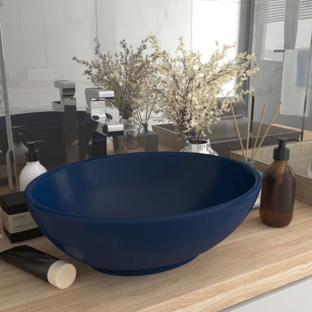 Berkfield Home Luxury Basin Oval-shaped Matt Dark Blue 40x33 cm Ceramic - image 1
