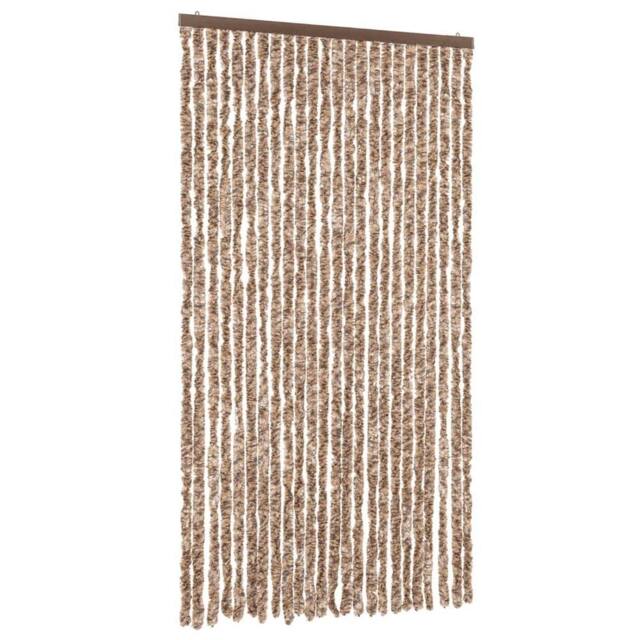Berkfield Home Fly Curtain Beige & Dark Brown 100x230 cm Chenille - image 1