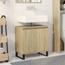 Berkfield Home Bathroom Cabinet Sonoma Oak 58x33x60 cm Engineered Wood in Brown - Size: 58 x 33 x 60 cm - thumbnail 1