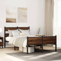 Berkfield Home Elegant Bed Frame Frame Brown Oak 120x190 cm Small Double Wood - thumbnail 2