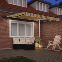 Berkfield Home Manual Retractable Awning with LED Multicolour Stripe 350x250 cm in Yellow - thumbnail 1