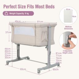 Costway 3-in-1 Baby Bedside Bassinet Adjustable Baby Bedside Sleeper in Beige - thumbnail 2