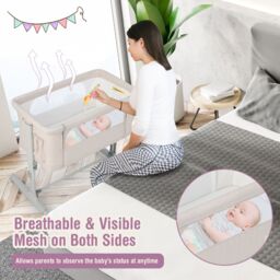Costway 3-in-1 Baby Bedside Bassinet Adjustable Baby Bedside Sleeper in Beige - thumbnail 4