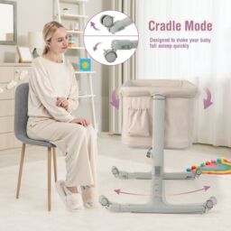 Costway 3-in-1 Baby Bedside Bassinet Adjustable Baby Bedside Sleeper in Beige - thumbnail 6