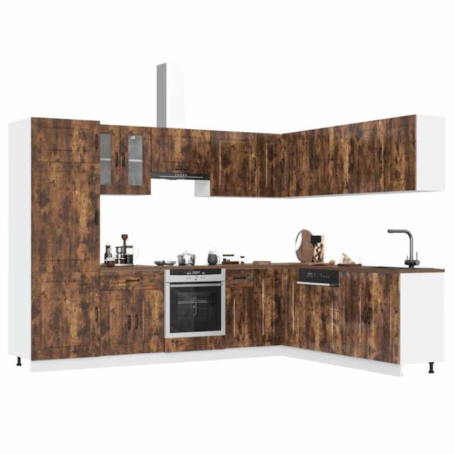 Berkfield Home 14 Piece Kitchen Cabinet Set Kalmar Smoked Oak Engineered Wood in Brown - image 1