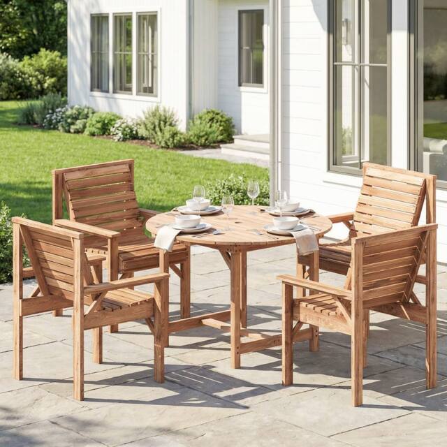 OUTSUNNY Garden Dining Set, Round Table & Chairs w/ Parasol Hole in Natural - Size: 100 cm x 100 cm - image 1