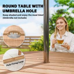 OUTSUNNY Garden Dining Set, Round Table & Chairs w/ Parasol Hole in Natural - Size: 100 cm x 100 cm - thumbnail 6
