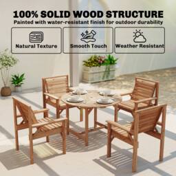 OUTSUNNY Garden Dining Set, Round Table & Chairs w/ Parasol Hole in Natural - Size: 100 cm x 100 cm - thumbnail 4