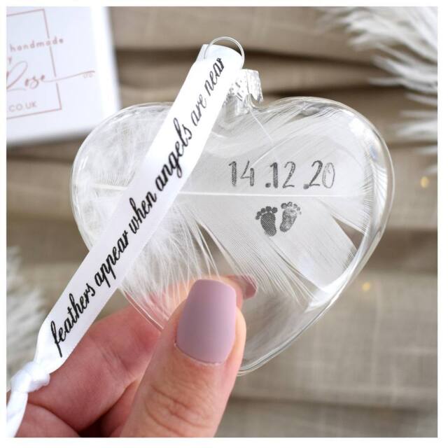 Amaya Rose Ltd Personalised White Feather Bauble. Memorial Angel Decoration in Clear - image 1