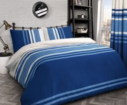 Velosso Tonal Stripe Duvet Cover & Pillowcase Set in Blue - Size: King