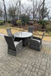 Fimous Outdoor Wicker Rattan Reclining Chair & Table Dining Sets 4 Seater Round Table in Dark Grey - thumbnail 5