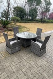 Fimous Outdoor Wicker Rattan Reclining Chair & Table Dining Sets 4 Seater Round Table in Dark Grey - thumbnail 2
