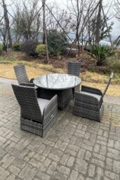 Fimous Outdoor Wicker Rattan Reclining Chair & Table Dining Sets 4 Seater Round Table in Dark Grey - thumbnail 6