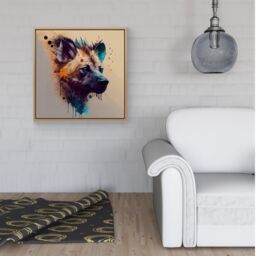 "Warren Reed - Designer Hyena Face Splashart Light Background Framed Canvas in Light Brown - Size: W30"" x H30""" - thumbnail 2