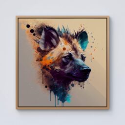 "Warren Reed - Designer Hyena Face Splashart Light Background Framed Canvas in Light Brown - Size: W30"" x H30""" - thumbnail 1