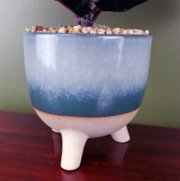 Leaf Artificial 35cm Ficus Plant Potted in Teal Blue Green Ceramic Planter - thumbnail 2