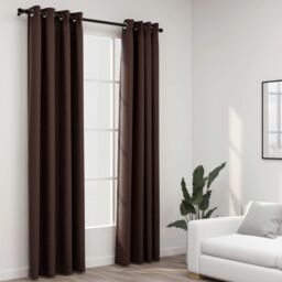 Berkfield Home Linen-Look Blackout Curtains with Grommets 2pcs Taupe 140x225cm - Size: 140x225 cm