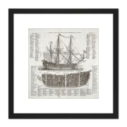 Artery8 Information Diagram Warship First Third Rate 1728 Navy Naval 8X8 Inch Square Wooden Framed Wall Art Print Picture with Mount in Black - thumbnail 1