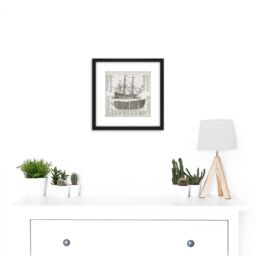 Artery8 Information Diagram Warship First Third Rate 1728 Navy Naval 8X8 Inch Square Wooden Framed Wall Art Print Picture with Mount in Black - thumbnail 2