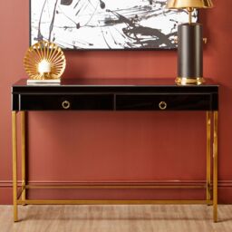 Orsina Glamorous Gold Finish Console Table, Decorative Table For Livingrooms, Stylish Room Table With Glass Shelf in Black - thumbnail 1
