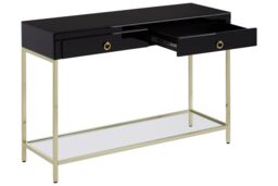 Orsina Glamorous Gold Finish Console Table, Decorative Table For Livingrooms, Stylish Room Table With Glass Shelf in Black - thumbnail 6