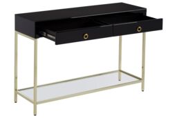 Orsina Glamorous Gold Finish Console Table, Decorative Table For Livingrooms, Stylish Room Table With Glass Shelf in Black - thumbnail 5