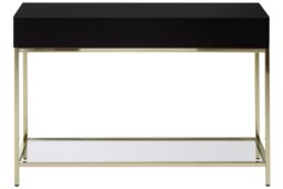Orsina Glamorous Gold Finish Console Table, Decorative Table For Livingrooms, Stylish Room Table With Glass Shelf in Black - thumbnail 2
