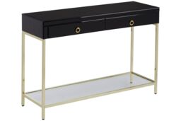 Orsina Glamorous Gold Finish Console Table, Decorative Table For Livingrooms, Stylish Room Table With Glass Shelf in Black - thumbnail 4